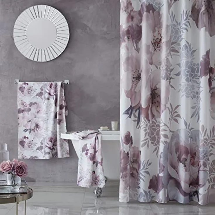 Catherine Lansfield Dramatic Floral Duschvorhang, 180 x 180 cm, Blush Pink
