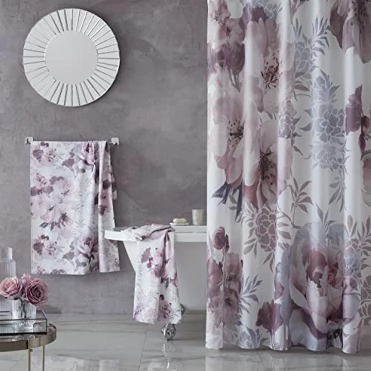Catherine Lansfield Dramatic Floral Duschvorhang, 180 x 180 cm, Blush Pink – Bild 1