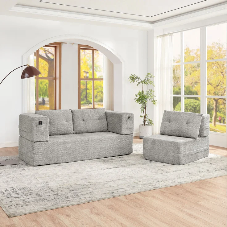 ZUBALIYA SchlafSofa mit breiten Armlehnen, modular aufgebaut, ohne aufwendige Montage, für Wohnzimmer und Apartments, Dunkelgrau – Bild 3