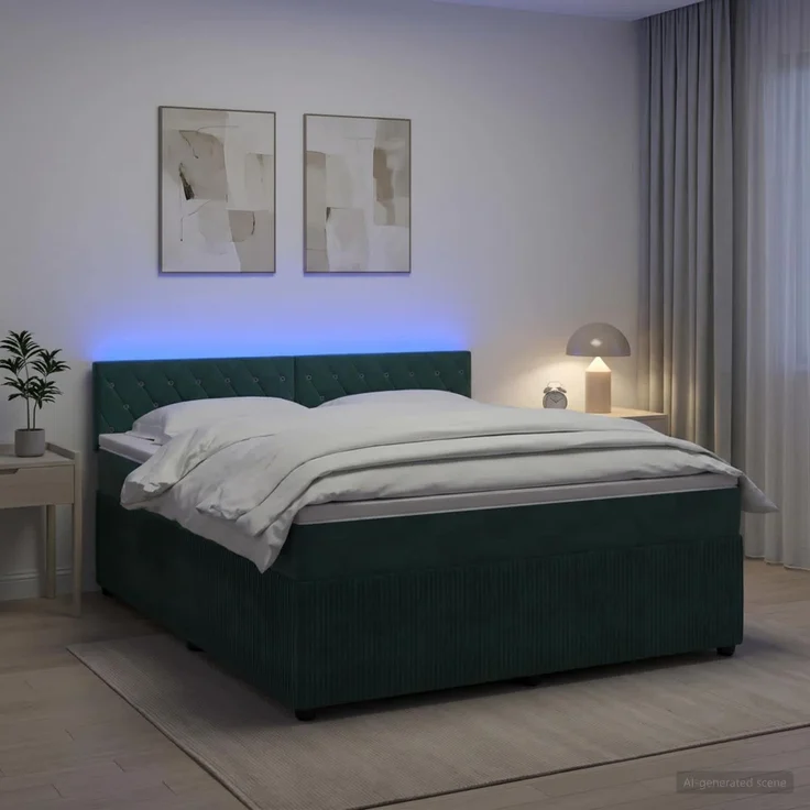 vidaXL Boxspringbett mit Matratze Dunkelgrün 140 x 190 cm Samt 3453134 – Bild 1