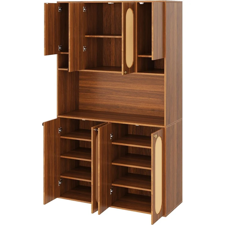 ZUBALIYA Sideboard (106 x 40 x 178 cm), LED - Beleuchtung, Gedämpftes Schließen, Fronten in Flechtoptik, Naturfarben – Bild 22