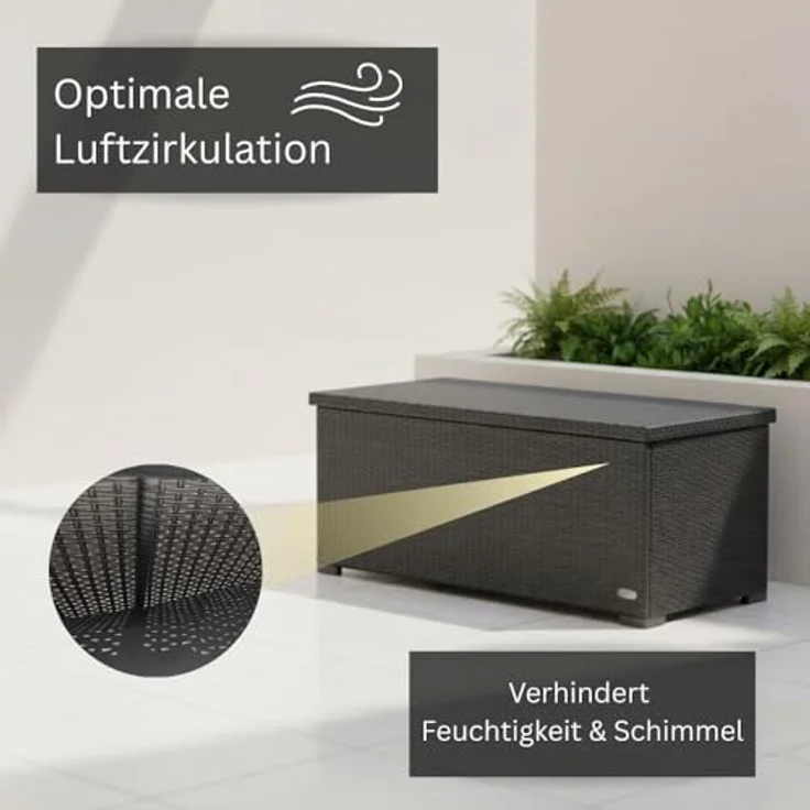 RS Trade 'Sienna' XL Kissenbox mit Doppel-Hubautomatik und Innenverkleidung, ca. 650 Liter, Polyrattan grau-silber, 60 x 73 x 155 cm – Bild 7