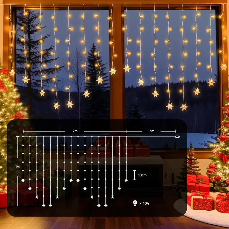Salcar LED-Lichtervorhang 2M LED Schneeflocke Lichtervorhang Schneeflocken Lichterkette Außen, LED Weihnachtsdeko Fenster mit 9 Modi und Speicherfunktion, Warmweiß – Bild 6