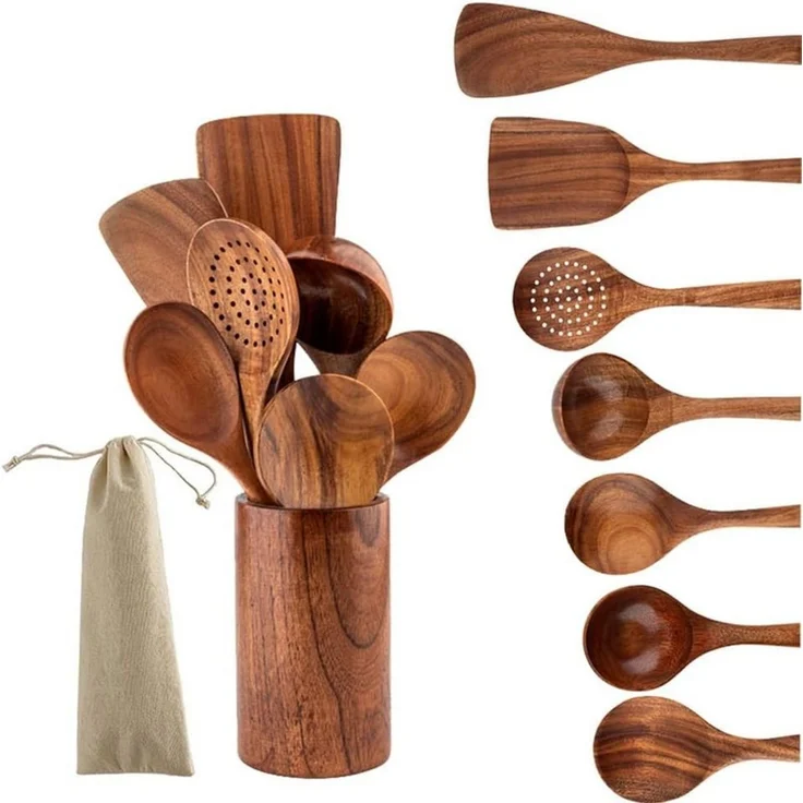 Besteckset aus Teakholz: 7 - teilig – Bild 5