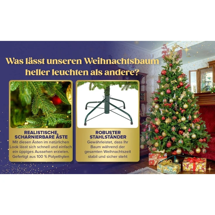 EveXmas - Adele Grün- 185 cm-100% Spritzguss- Künstlicher Weihnachtsbaum-Tannenzweige aus 100% Polyethylen- auf Metallständer – Bild 3