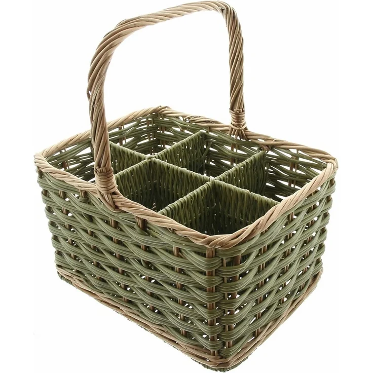 Flaschenkorb für 6 Flaschen Korb Weidengeflecht Aufbewahrungskorb Picknick grün – Bild 1