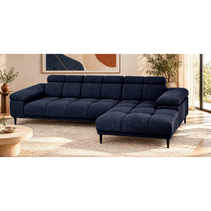 Ecksofa Schlafsofa SENVELIO RELAX inkl. Hocker Stoff Glam Dunkelblau Ottomane Rechts – Bild 3