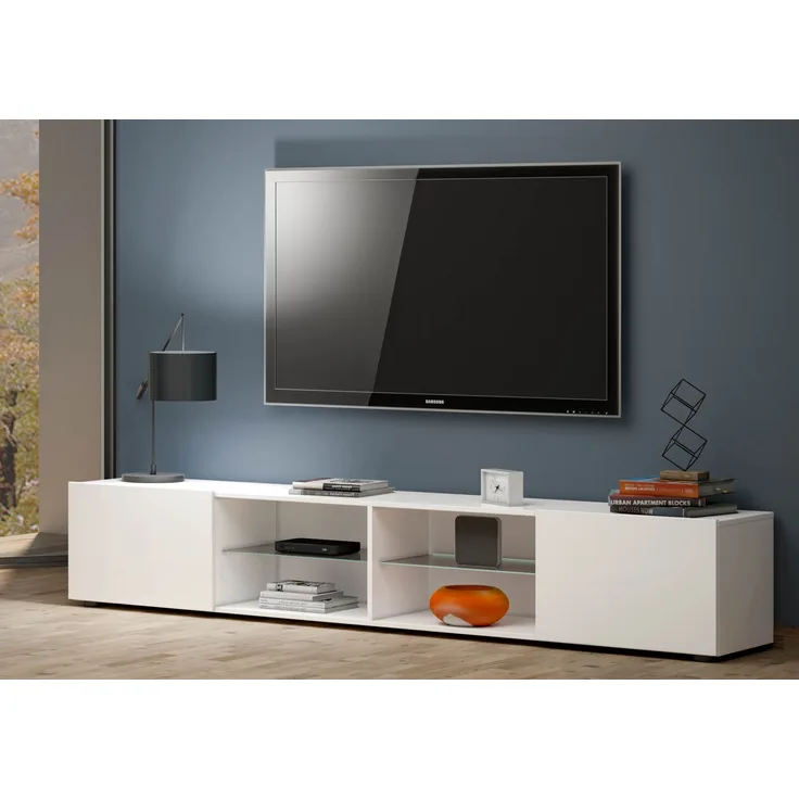 Lowboard >Mister< in weiss, Lack Hochglanz - 225x40x38cm (BxHxT)