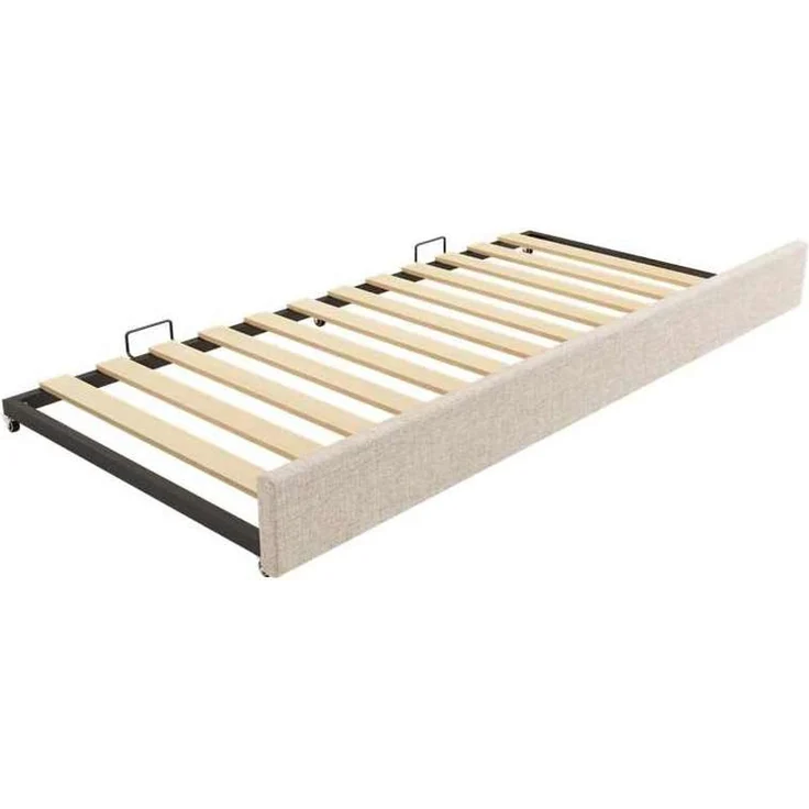 CHICFURN Bett aus Leinen Beige 90x190 cm mit Ausziehbett und gepolsterter Rückenlehne – Bild 9
