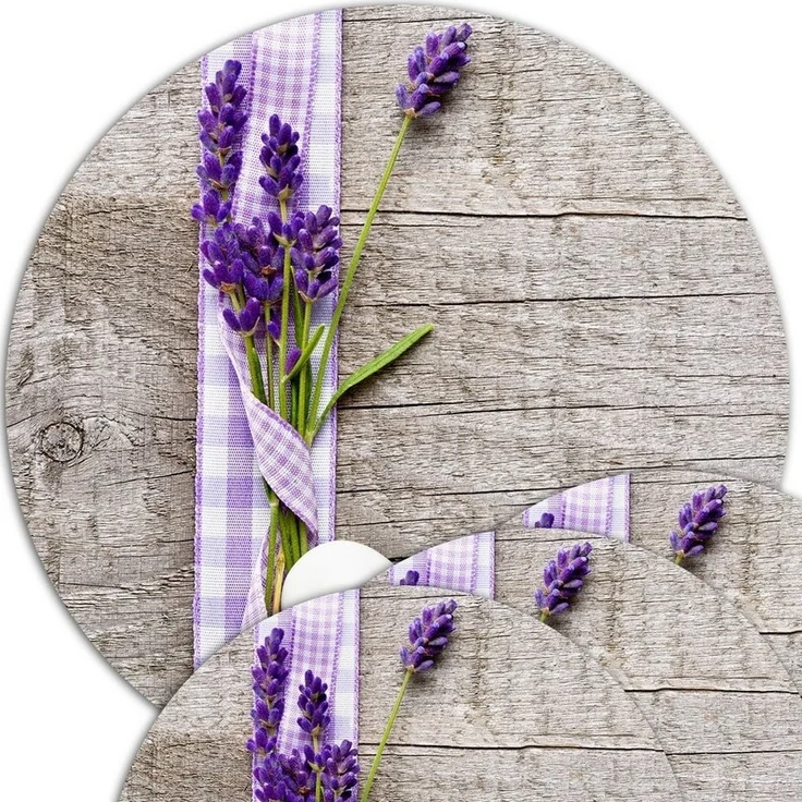matches21 HOME & HOBBY Platzset Abwaschbare Tischsets 4er Set Lavendel Holz-Optik rund, (4-St), Platzsets als Tisch-Untersetzer und Tisch-Deko für Esstisch Teller – Bild 1