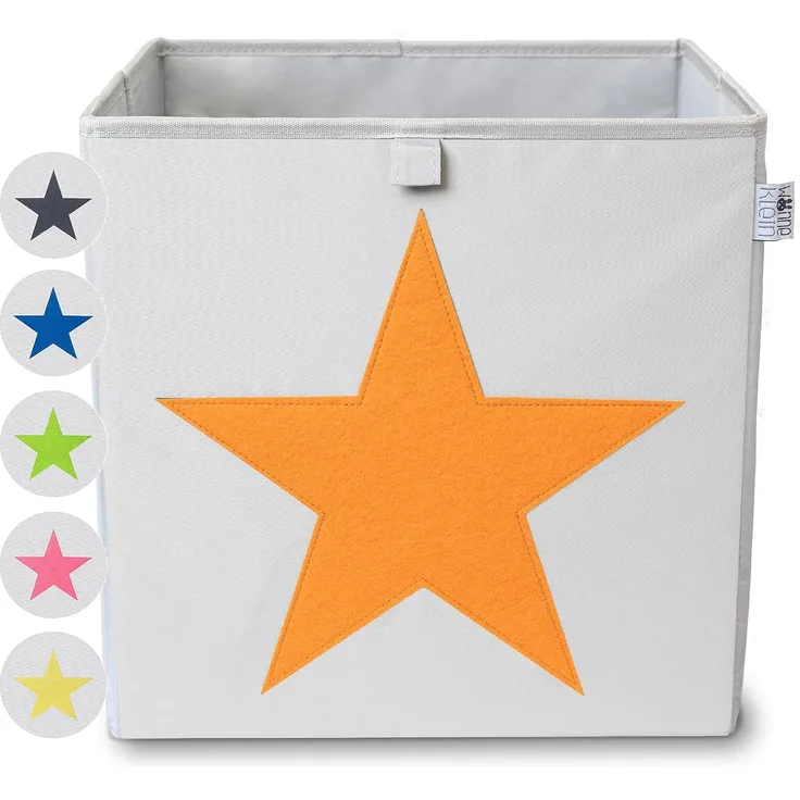 wonneklein Aufbewahrungsbox Stern I extra stabile, faltbare Kiste (33 x 33 x 33 cm) zur Aufbewahrung im Kinderzimmer, Jungenzimmer, Mädchenzimmer, Wohnzimmer I graue Box mit Filz Stern (orange)