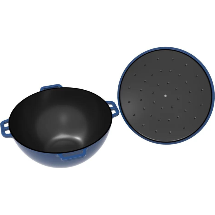 Kasan ROBARI Wok ASIA 12 Liter mit Deckel aus Gusseisen emailliert blau