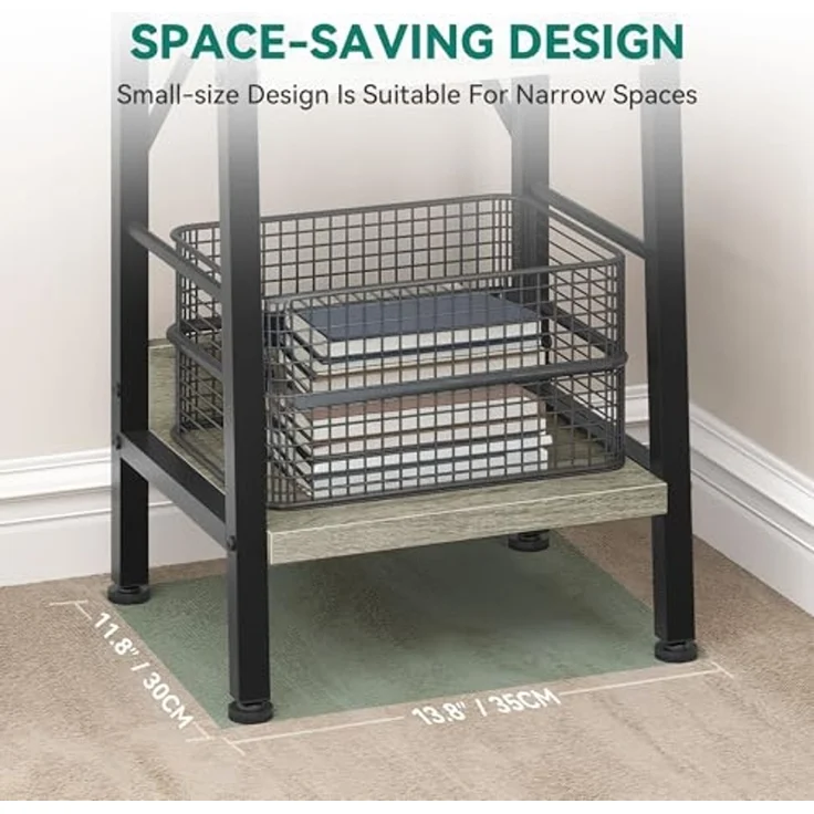 YITAHOME Schmal Bücherregal mit 5 Ebenen 35 cm Breit, Industrielles Leiterregal Standregal Holzregale und Metallrahmen, Modernes Regal für Wohnzimmer, Graues – Bild 3