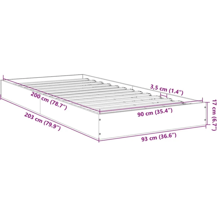 vidaXL Bettgestell ohne Matratze Braun Eiche 90x200 cm Holzwerkstoff 842069 – Bild 4
