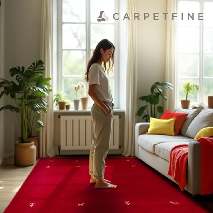 carpetfine 'Gabbeh Uni' Wollteppich, reine Wolle, Rot, 60x90 cm – Bild 9
