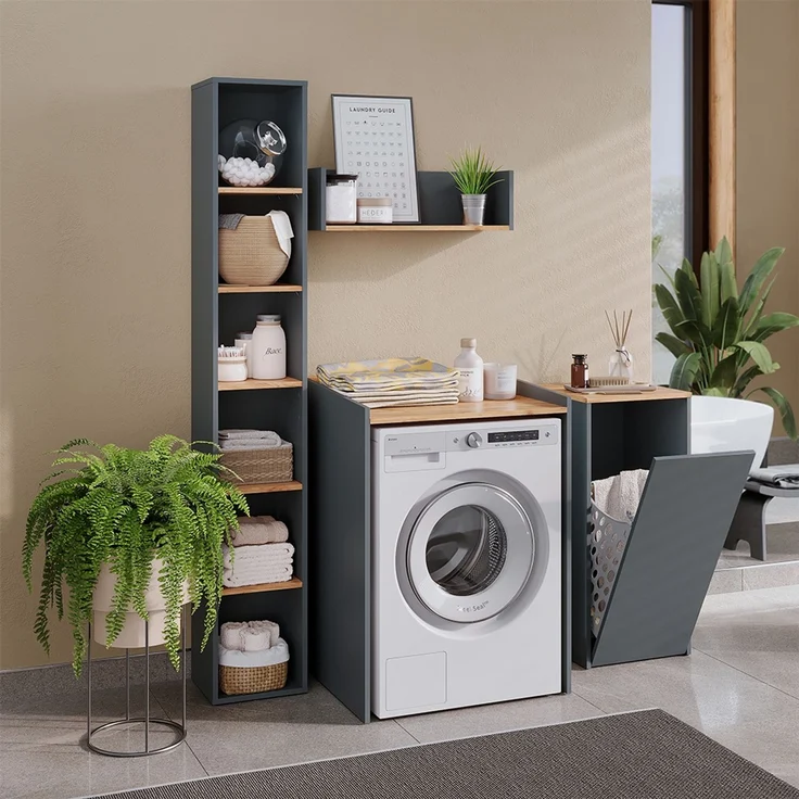 Waschmaschinenschrank Viktor Anthrazit/Goldkraft Eiche 67.8 x 94.6 cm mit erhöhtem Rand Vicco – Bild 6