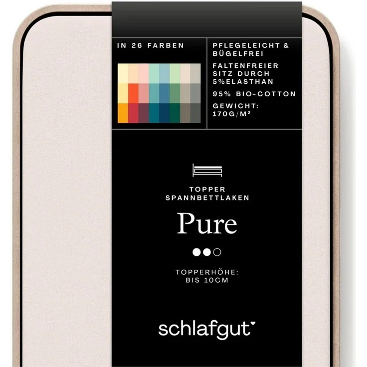 Schlafgut 'PURE TOPPER' Spannbettlaken, für Topper bis 10 cm Höhe, Sand Light, M 120x200cm - 130x220cm, 100% Bio-Baumwolle – Bild 1