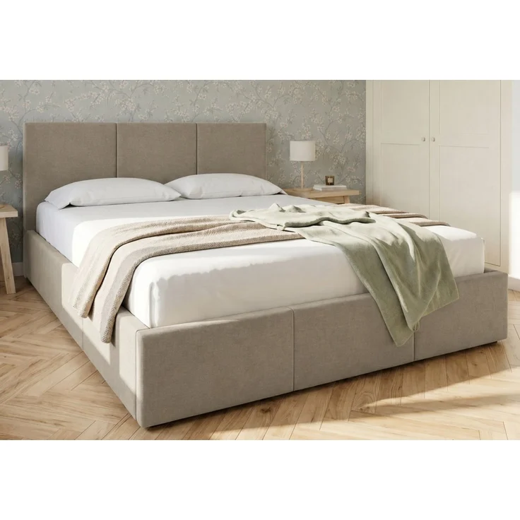 Home Collective Polsterbett Bett Doppelbett Bettgestell mit Lattenrost & Stauraum, mehrere Größen (Größen: 120x200 140x200 160x200 180x200, samtweicher Veloursstoff, in Europa hergestellt), Bettkasten, flexibler Lattenrost mit Härtegradeinstellung Taupe – Bild 1