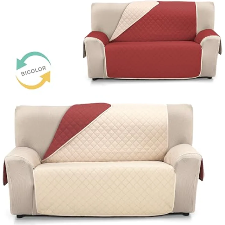 Martina Home Sofaüberwurf, gesteppt, wendbar, 3-Sitzer, Beige, Rot – Bild 3
