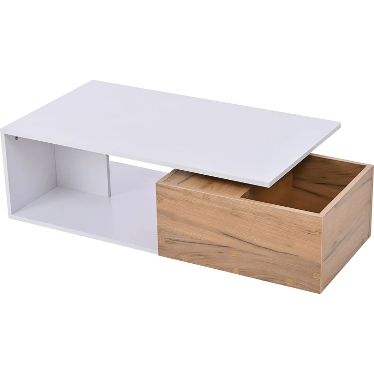 Couchtisch, MDF mit 1 Schublade & 360° Drehfunktion, 90x50x30 cm, Weiß + Holzfarbe – Bild 9