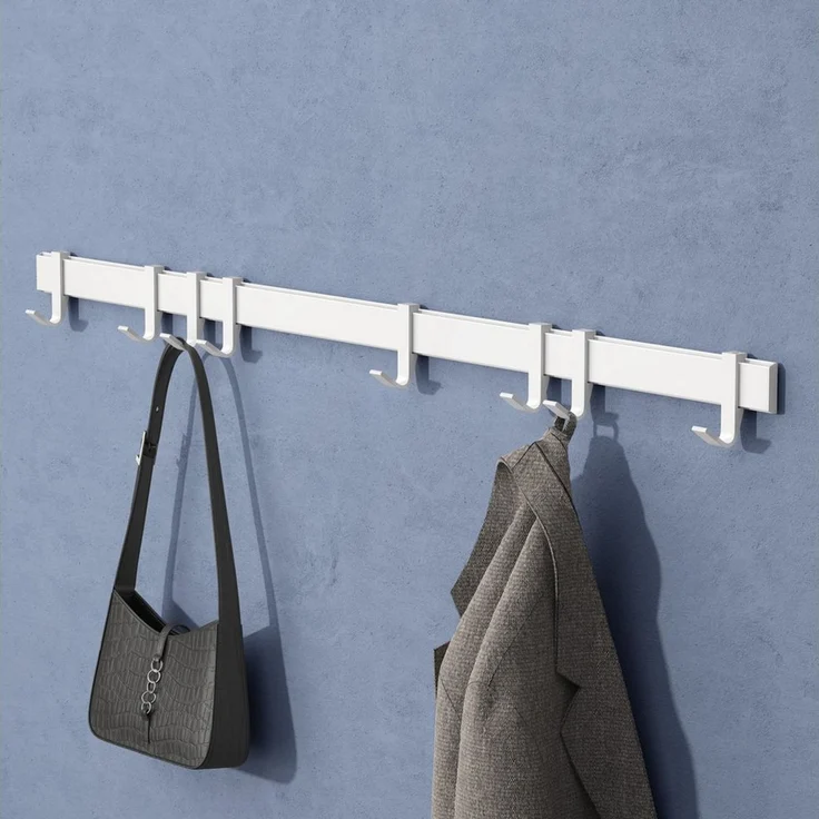 doporro Garderobenleiste Kleiderhaken 4/6/8 Verschiebbare Alu-Wandhaken selbstklebend Stalo-12 (8 St), 4 Verschiebbare Wandhaken aus Alu – Bild 5