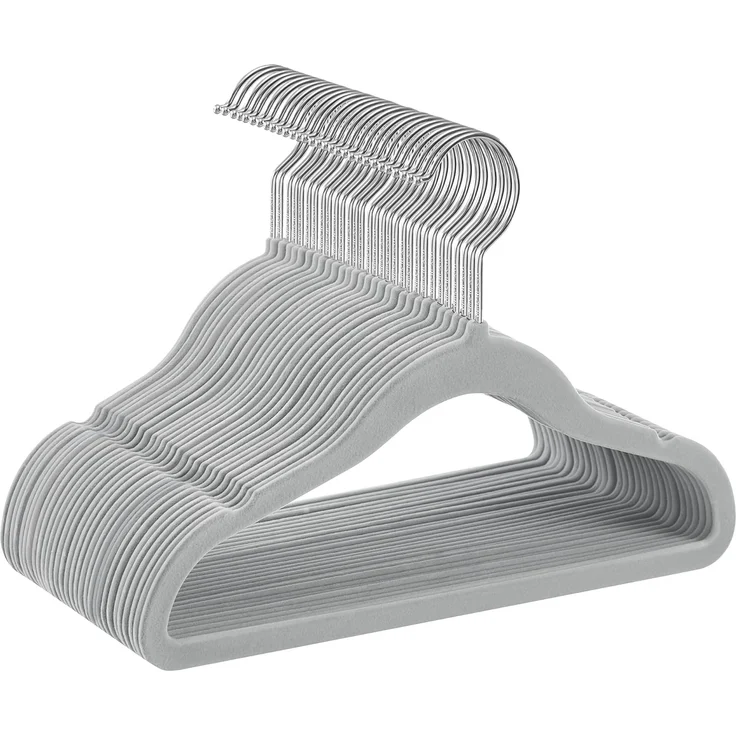 SONGMICS Kinderkleiderbügel, 50er Set Kleiderbügel Kinder, Baby-Kleiderbügel, Bügel Samt, 360° drehbarer Haken in Silber, platzsparend, rutschfest, für Kleiderschrank, Taubengrau CRF027G05 – Bild 1