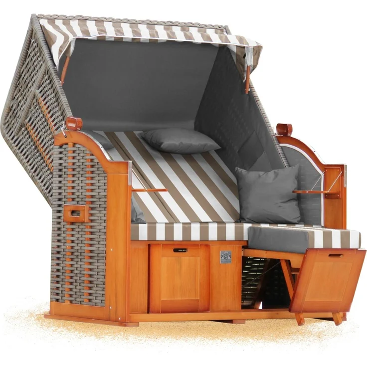 Strandkorb Hanse Ostsee Klassik XXL 2 Sitzer - Creme Weiß Blockstreifen, 137 x 166 x 78 cm – Bild 3