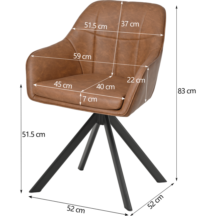 GOEURVANT 1437 Esszimmerstühle 2er-Set mit Armlehnen, 360° Drehbar, Kunstleder - Braun – Bild 7