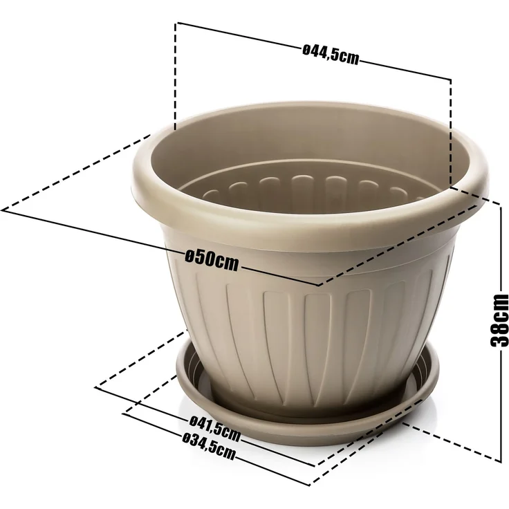 BigDean 3x Blumentopf mit Untersetzer rund ø50xH38 cm Mokka/braun - wetterfester Pflanzkübel - Wasserablauf UV-beständig aus bruchsicherem Kunststoff - Innen + Außen geeignet - Made in Europe – Bild 7