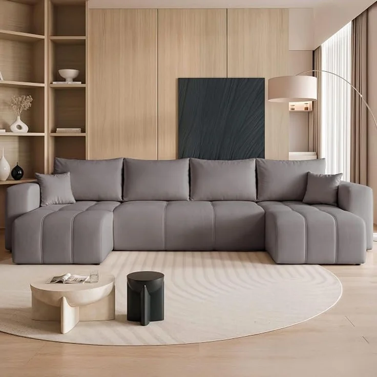 U-förmiges Wohnzimmer-Ecksofa mit Schlaffunktion und Bettkasten – Bild 2
