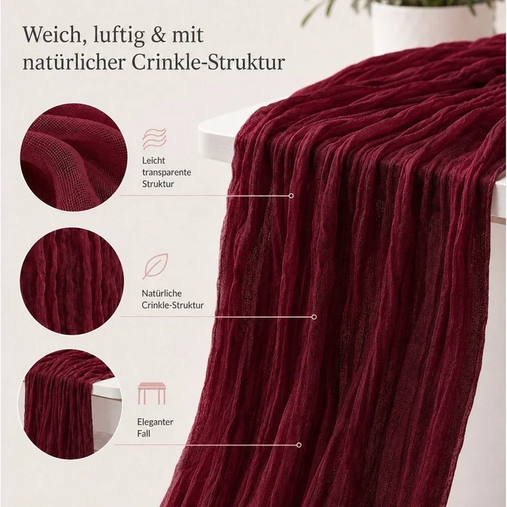 JASLIFE Tischläufer Käsetuch Gaze im boho deko herbst tischläufer (10-tlg, 55 x 300 cm, 90 x 300 cm), Natürliche Faltenstruktur, weich fallend, vielseitig dekorierbar – Bild 3