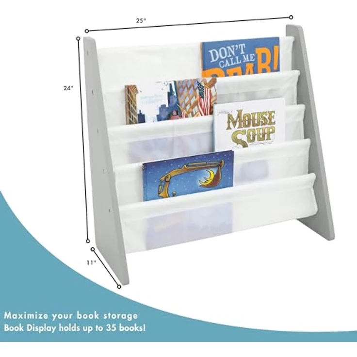 Humble Crew WO671 Kindermöbel - Kinder-Bücherregal aus Holz mit 4 Etagen, Grau/Weiß – Bild 3