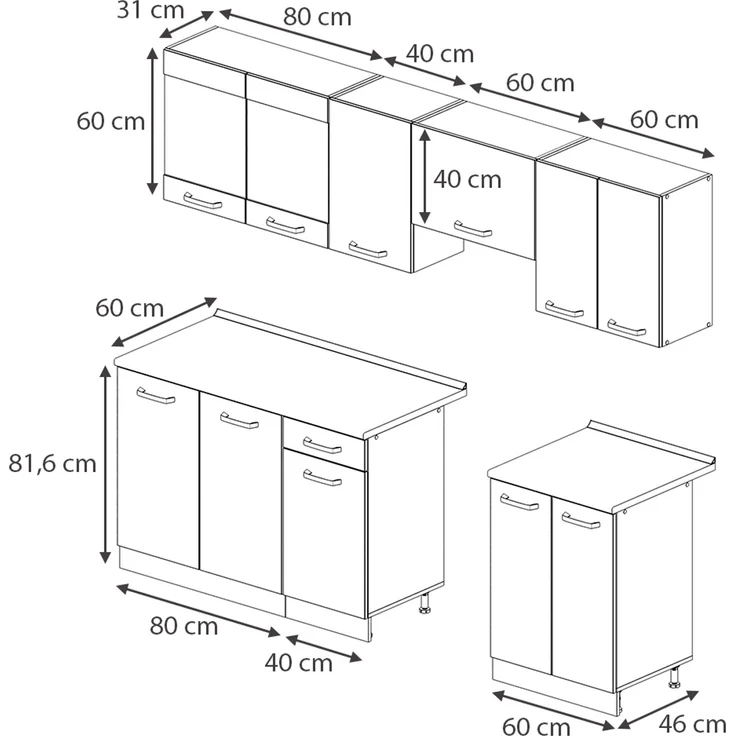 Küchenzeile Raul Goldkraft Eiche/Anthrazit 240 cm , AP Schwarz gemustert Vicco – Bild 3