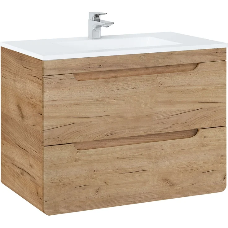Badzimmermöbel Set mit 81 cm Keramik-Waschtisch LUTON-56-CRAFT, Wotan Eiche Nb, B/H/T ca. 130/200/46 cm – Bild 2
