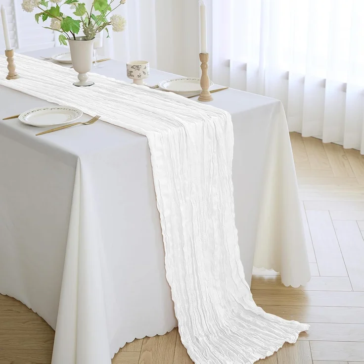 1 Stück – Tischläufer im böhmischen Stil, Käsetuch, 35x120 Zoll, Deko für Feiern, Weiß – Bild 1