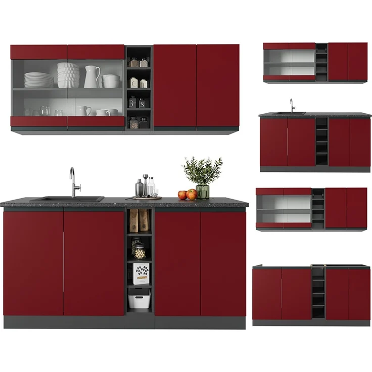 Singleküche R-Line Rot/Anthrazit 160 cm J-Shape, AP Eiche Vicco – Bild 6