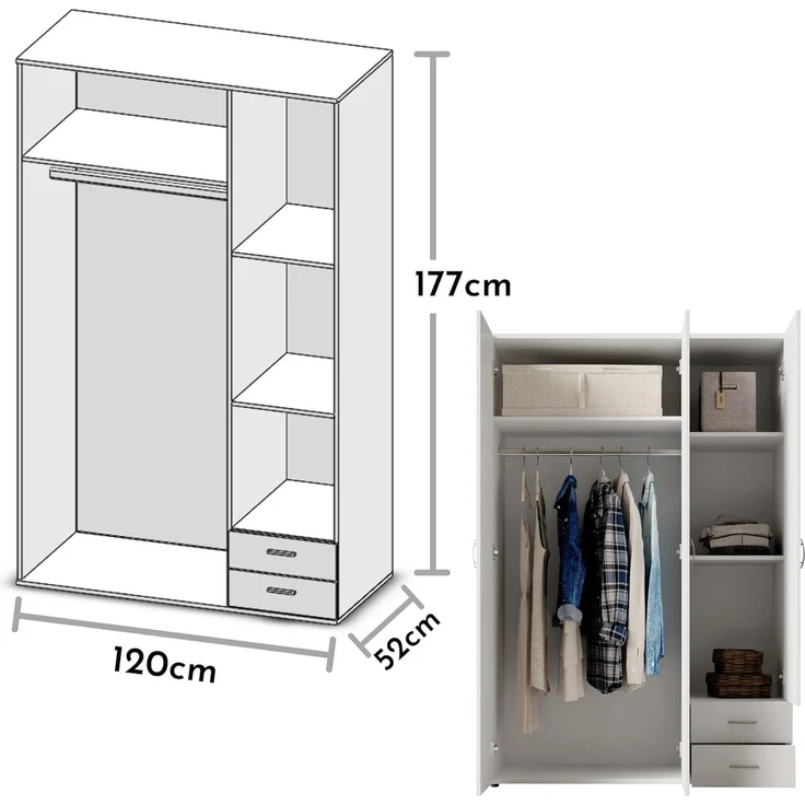 Stella Trading 'BASE' Kleiderschrank, Holz, Weiß, 177 x 52 x 120 cm – Bild 3
