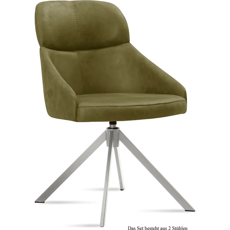 Esszimmerstuhl drehbar (2er-Set) Deeanne 52x82x63 Edelstahl/Olivgrün