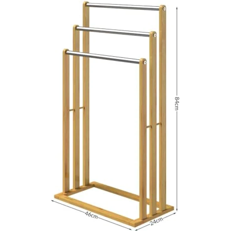 Casaria Handtuchständer, Freistehend Bambus Holz Handtuchhalter Ohne Bohren 3 Stangen Edelstahl – Bild 7
