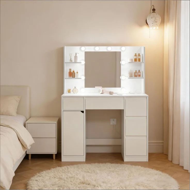 Moderner Stil Make-up Tisch,Bürotisch mit verschiedenen Speicher Dpace,Schreibtisch (nur mit Make-up-Tisch)--Weiß--110x40x140cm--YOUDENOVA – Bild 3