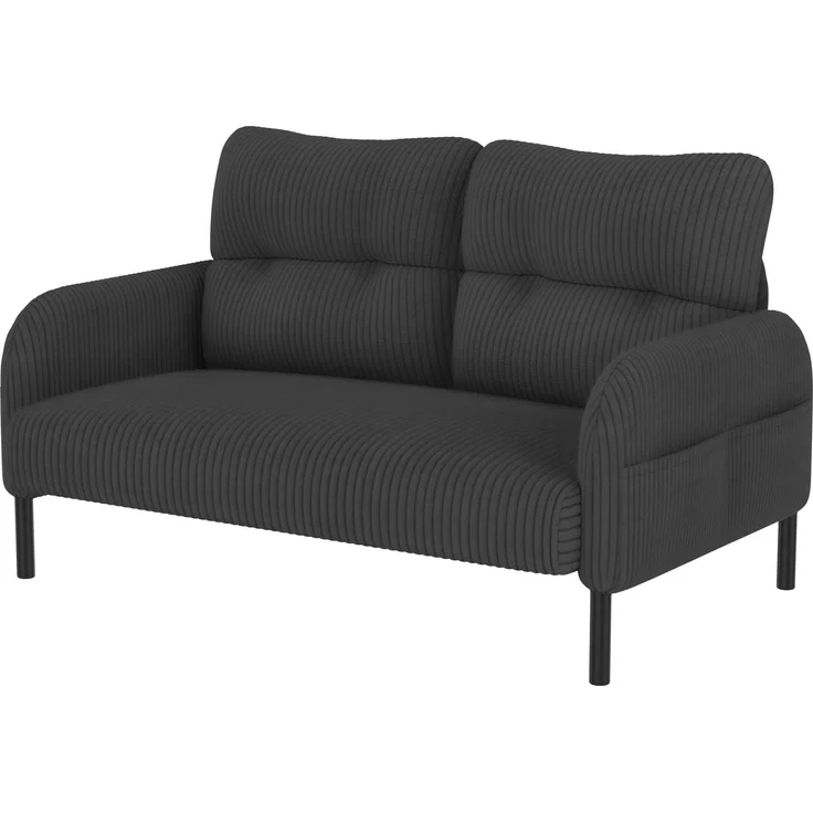 3-teilige Cord-Sitzgruppe aus 2-Sitzer-Sofa, Sessel und Hocker, gepolstertes Lounge-Set mit Seitentasche und Metall-Holz-Gestell, Grau – Bild 16