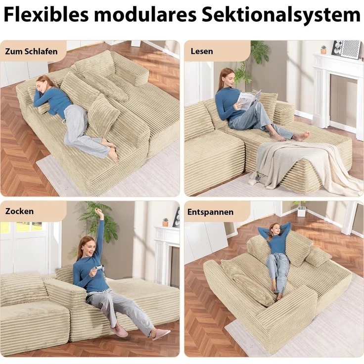 COMHOMA Sofa Big-Sofa, L-förmige Sofa, Couch Ecksofa, Chaiselongue Schlafsofa, mit tiefer Sitzfläche und breiten Armlehnen, Cordstoff – Bild 6