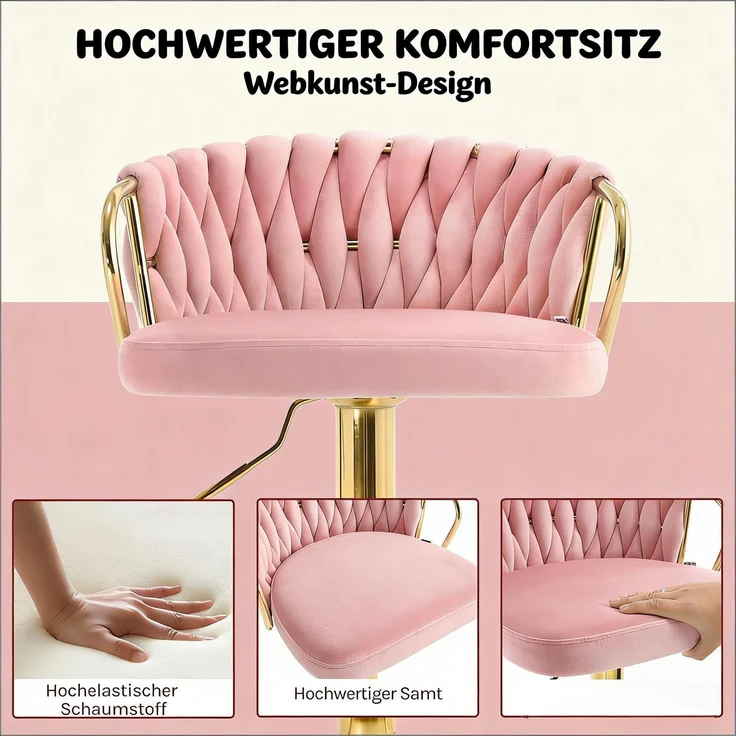 Elegante Bar-Hocker,Soft-Kissen-Tisch-Hocker,Bequeme Sitze,Küchenstuhl,Kaffeestuhl(Es ist nur ein Bar Stuhl enthalten)--Rosa--50.5x49.5x98cm--YOUDENOVA – Bild 4