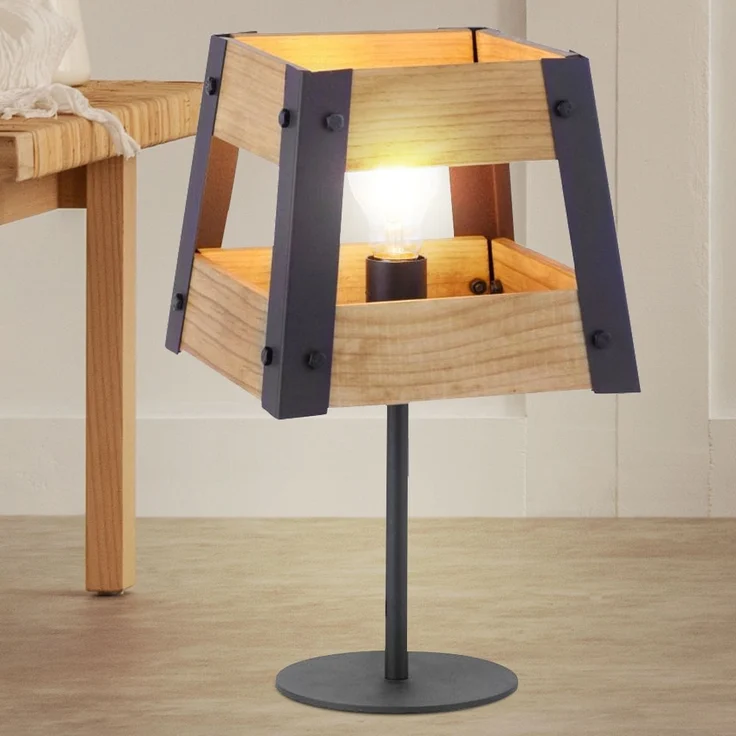 Tischleuchte, Holz, Eisen, braun-schwarz, Höhe 40 cm, CRATE – Bild 2
