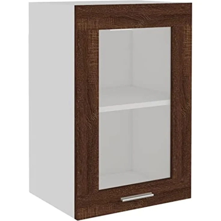 vidaXL Hängeschrank mit Glastür, Küchenschrank mit viel Stauraum, Wandmontage Einbauküche Schrank, Modern, Braun Eichen Optik Holzwerkstoff – Bild 1