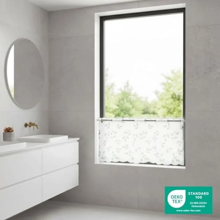 Delindo Lifestyle Scheibengardine Blätter (1 St), Stangendurchzug, transparent, Voile, mit Stangendurchzug für die Küche – Bild 3