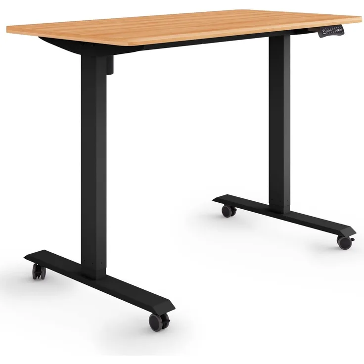 ESMART Germany ETX-121BM 120x60 cm Ahorn Dekor Ergonomischer Steh-Sitz-Schreibtisch auf Rollen Stufenlos elektrisch höhenverstellbar 78,5-128,5cm 3X Memory Aktivitätserinnerung Soft-Start/Stopp