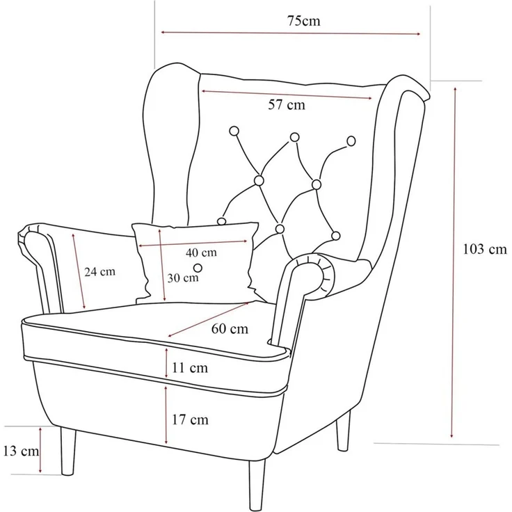 Sessel Ohrensessel NINON inkl. Hocker in Stoff Trinity Puderrosa – Bild 5
