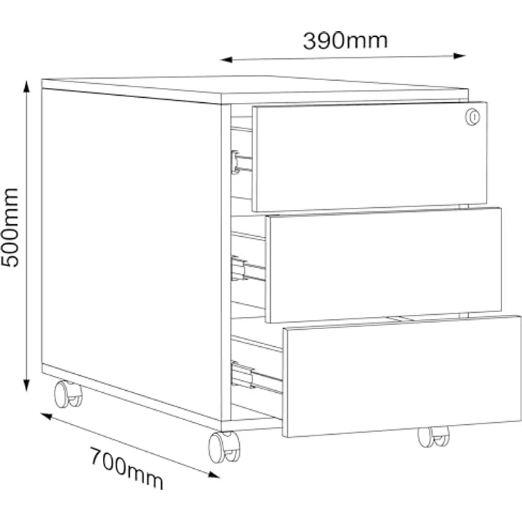 MID.YOU Rollcontainer, Anthrazit/Honigeiche, Holzwerkstoff mit 3 Schubladen, 42x50x70 cm, griffloses Öffnen – Bild 3