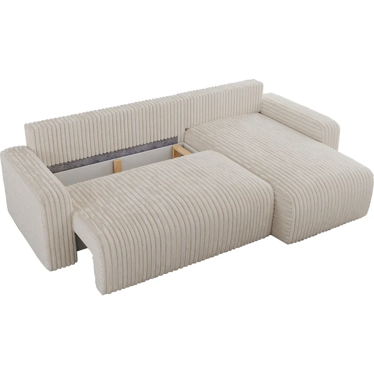 Ecksofa L-form, mit Schlaffunktion und Bettkasten - ARGOS, Beige, Cord – Bild 5
